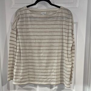 J. Jill Cream and Tan Striped Long Sleeve Top. Women’s Medium.